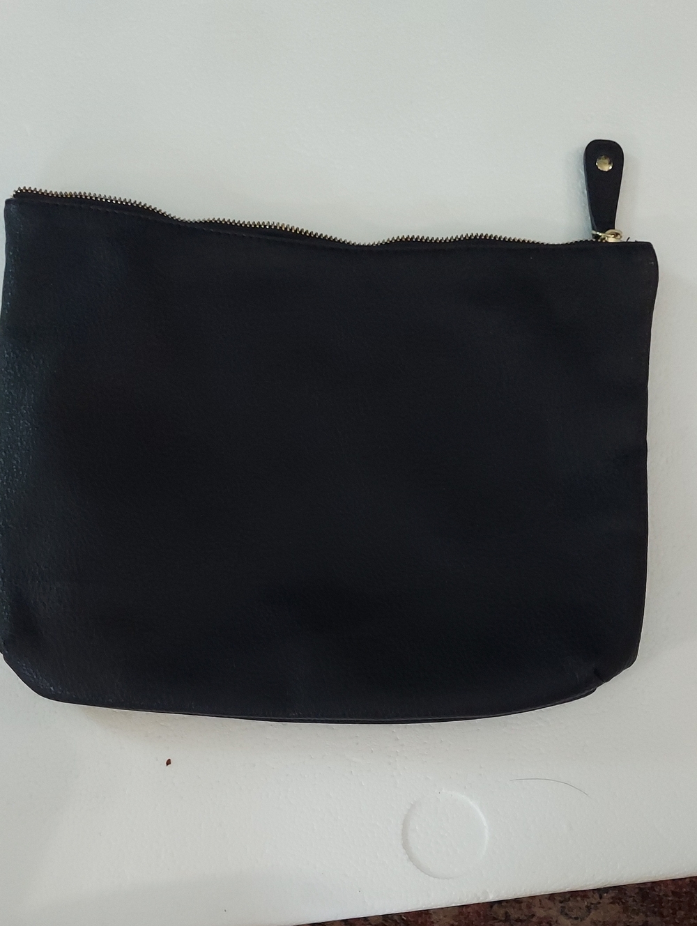 Steve Madden Black Began Leather Pouch with Gold Zip